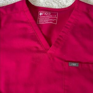 Figs Vibrant Pink V-Neck Scrub Top